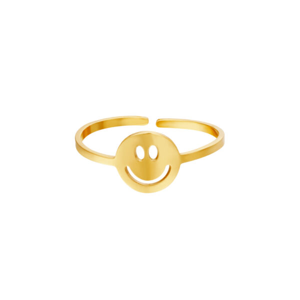 Smiley Ring RVS Goud